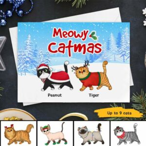 Cards Fluffy Cat Walking In Winter Wonderland Personalized Cards 7x5 / 1 Card