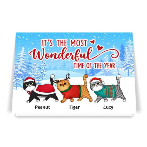 Cards Fluffy Cat Walking In Winter Wonderland Personalized Folded Greeting Card