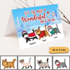 Cards Fluffy Cat Walking In Winter Wonderland Personalized Folded Greeting Card 7x5 / Set of 10