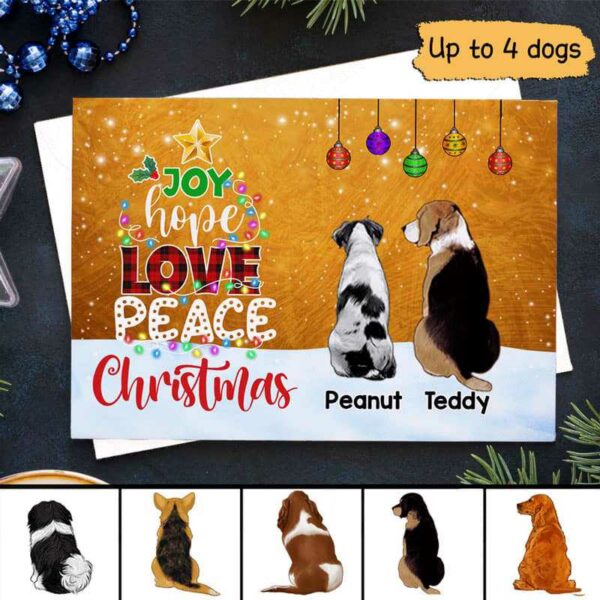 Cards Joy Hope Love Peace Christmas Sitting Dogs Personalized Postcard 7x5 / Set of 10