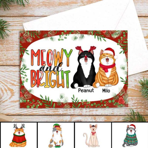 Cards Meowy And Bright Cats Christmas Personalized Postcard 7x5 / Set of 10