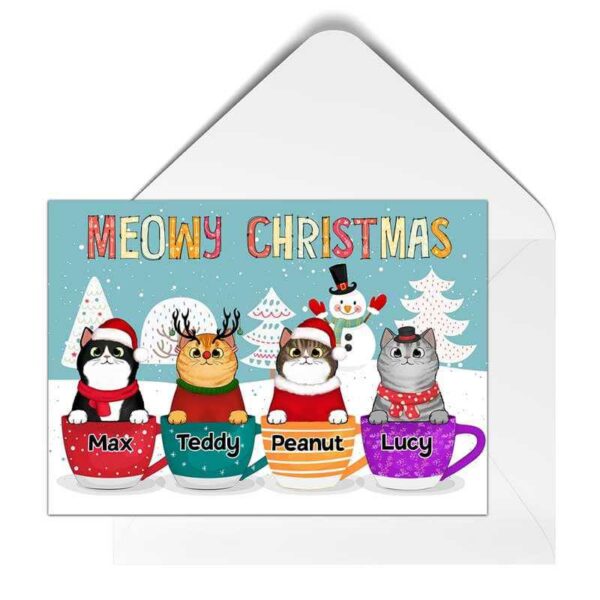 Cards Meowy Catmas Cat In Cup Personalized Postcard