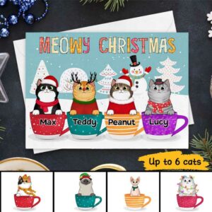 Cards Meowy Catmas Cat In Cup Personalized Postcard 7x5 / Set of 10