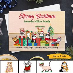 Cards Meowy Christmas Cat Gift Box Personalized Postcard 5x7 / 1 Card