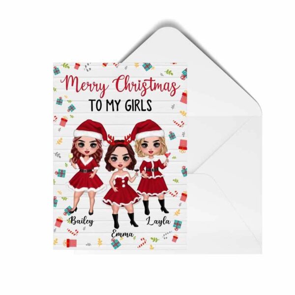 Cards Merry Christmas Doll Besties Personalized Vertical Cards