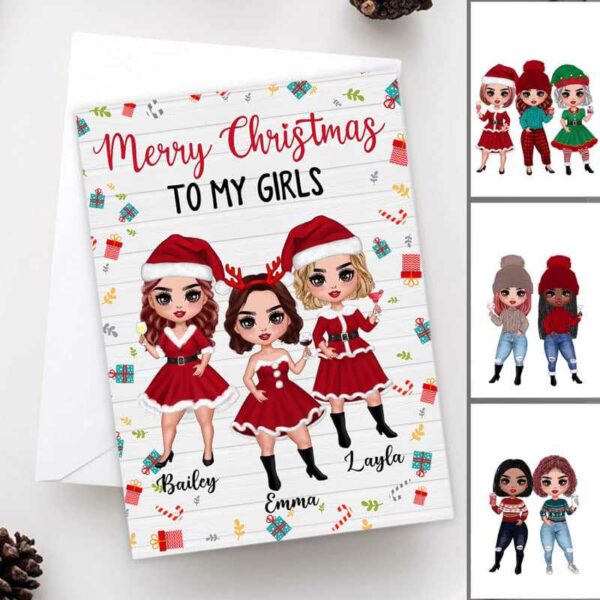 Cards Merry Christmas Doll Besties Personalized Vertical Cards 5x7 / 1 Card