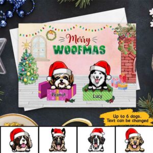 Cards Merry Woofmas Peeking Dogs Christmas Personalized Cards 7x5 / 1 Card