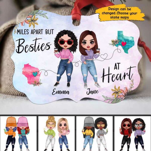 Christmas Ornament Besties At Heart Long Distance State Map Doll Personalized Christmas Ornament Pack 1