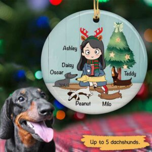 Circle Ornament A Girl And Her Dachshunds Personalized Circle Ornament Pack 1