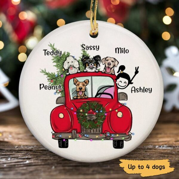 Circle Ornament A Girl And Her Dogs Christmas Truck Personalized Dog Decorative Christmas Ornament Pack 2