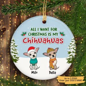 Circle Ornament All I Want For Christmas Is My Chihuahua Dogs Personalized Circle Ornament Pack 1