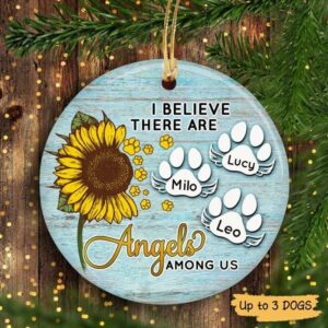 Circle Ornament Angels Among Us Sunflower Plank Dogs Memorial Personalized Circle Ornament Pack 1