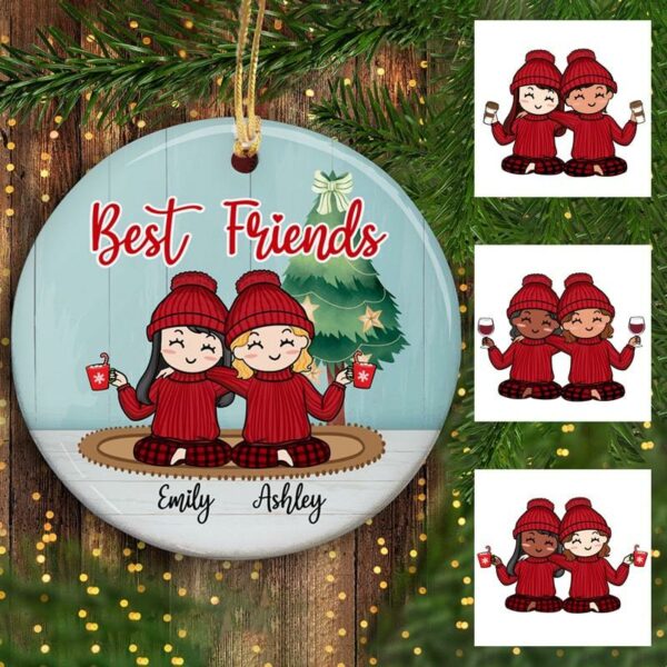 Circle Ornament Besties At Christmas Personalized Circle Ornament Pack 1