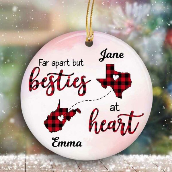 Circle Ornament Besties At Heart Checkered Pattern Personalized Circle Ornament