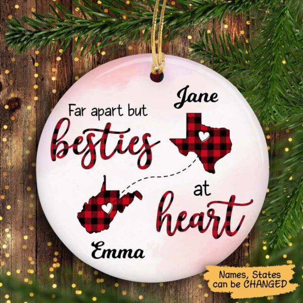 Circle Ornament Besties At Heart Checkered Pattern Personalized Circle Ornament Pack 1