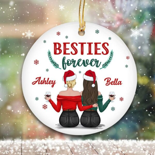 Circle Ornament Besties Under Snow Christmas Personalized Circle Ornament