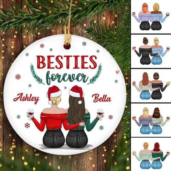 Circle Ornament Besties Under Snow Christmas Personalized Circle Ornament Pack 1