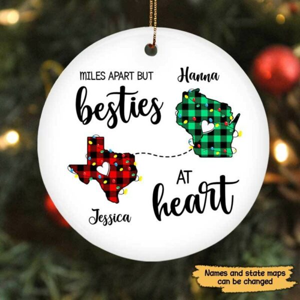 Circle Ornament Christmas Besties At Heart Checkered Pattern Personalized Circle Ornament Pack 1