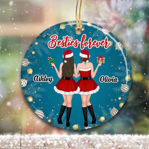 Circle Ornament Christmas Besties Blue Background Personalized Circle Ornament