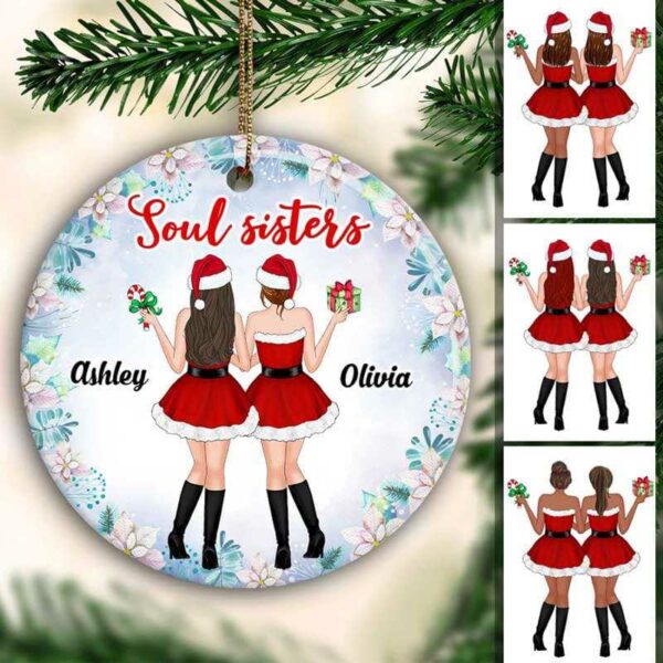 Circle Ornament Christmas Besties Blue Background Personalized Circle Ornament Pack 1