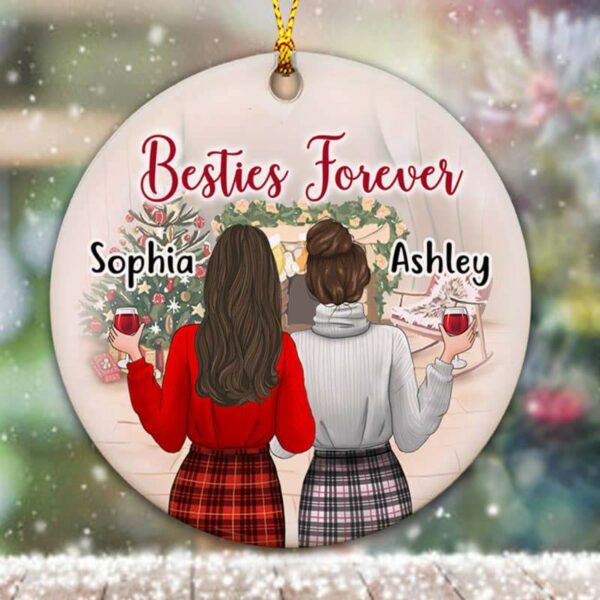Circle Ornament Christmas Checkered Pattern Besties Personalized Circle Ornament