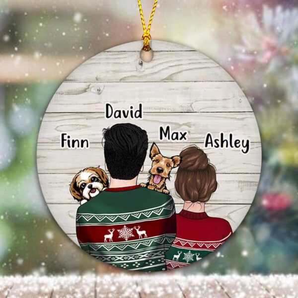 Circle Ornament Christmas Couple With A Dog Personalized Circle Ornament