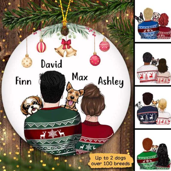 Circle Ornament Christmas Couple With A Dog Personalized Circle Ornament Pack 1