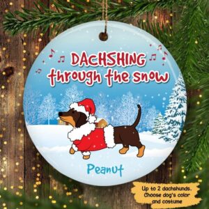 Circle Ornament Christmas Dog Dachshund Dachshing Through The Snow Personalized Circle Ornament Pack 1
