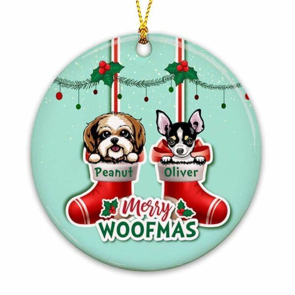 Circle Ornament Christmas Dog Merry Woofmas Peeking Dog Personalized Dog Decorative Christmas Ornament