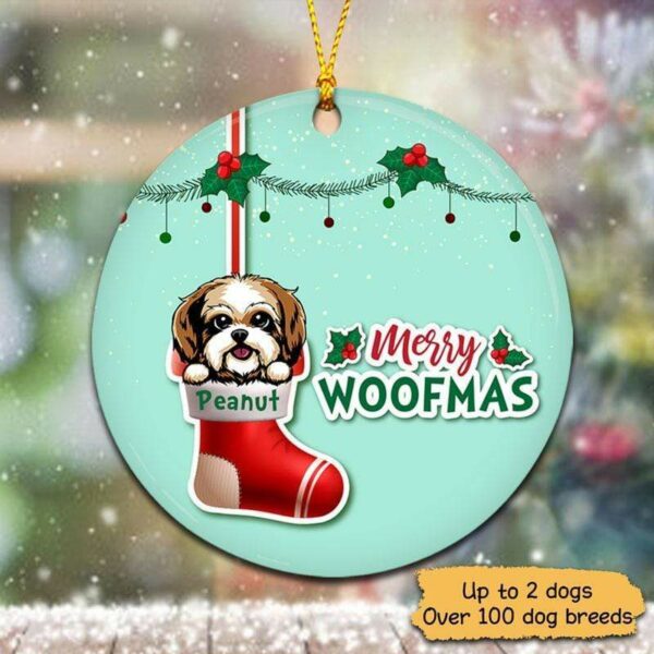 Circle Ornament Christmas Dog Merry Woofmas Peeking Dog Personalized Dog Decorative Christmas Ornament Pack 2