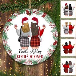 Circle Ornament Christmas Holly Branch Besties Personalized Circle Ornament Pack 1