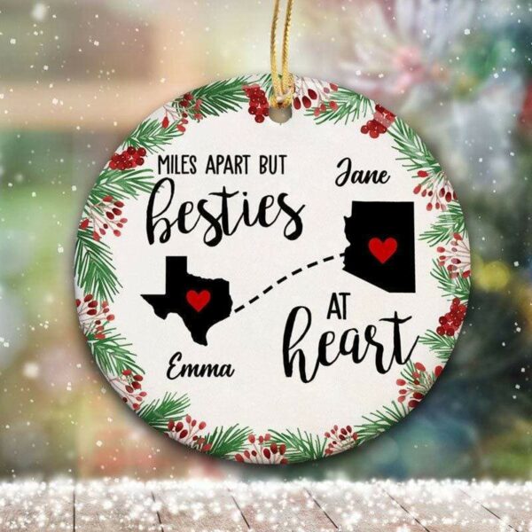 Circle Ornament Christmas Holly Branch Long Distance Besties Personalized Circle Ornament