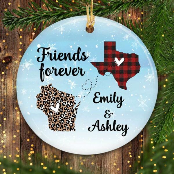 Circle Ornament Christmas Long Distance Relationship Gift Besties Leopard Checkered Personalized Circle Ornament