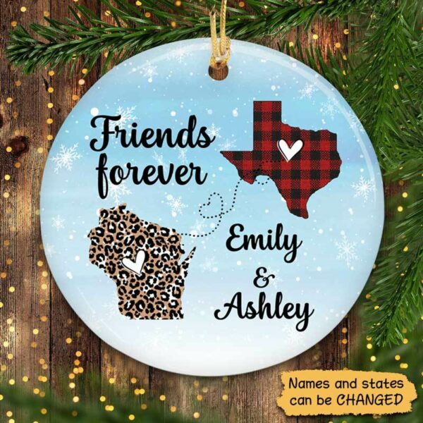 Circle Ornament Christmas Long Distance Relationship Gift Besties Leopard Checkered Personalized Circle Ornament Pack 1