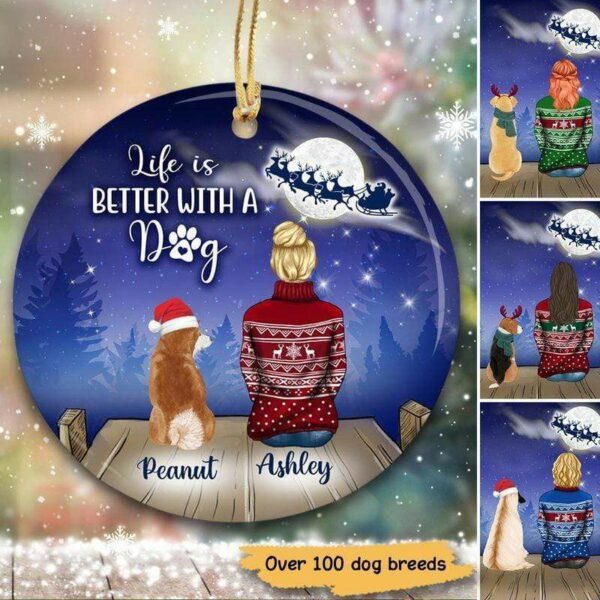 Circle Ornament Christmas Night Life Is Better With Dogs Personalized Circle Ornament Pack 1