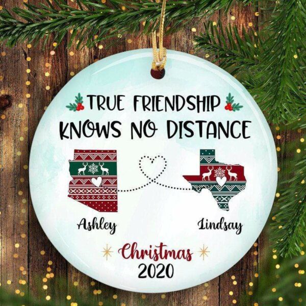 Circle Ornament Christmas Ugly Sweater Pattern Long Distance Relationship Gift Besties Personalized Circle Ornament