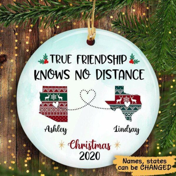 Circle Ornament Christmas Ugly Sweater Pattern Long Distance Relationship Gift Besties Personalized Circle Ornament Pack 1