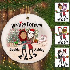 Circle Ornament Christmas Ugly Sweater Stick Figure Besties Personalized Circle Ornament Pack 1