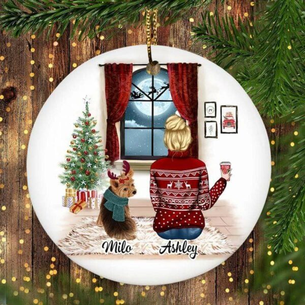 Circle Ornament Christmas With Dog Personalized Circle Ornament