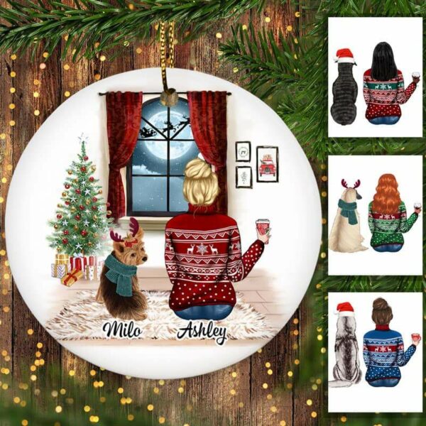 Circle Ornament Christmas With Dog Personalized Circle Ornament Pack 1