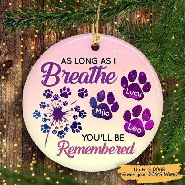 Circle Ornament Christmas You'll Be Remembered Personalized Dog Decorative Memorial Ornament Pack 2