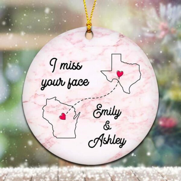 Circle Ornament Colorful Watercolor Ceramic Long Distance Besties Personalized Circle Ornament