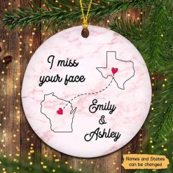 Circle Ornament Colorful Watercolor Ceramic Long Distance Besties Personalized Circle Ornament Pack 1