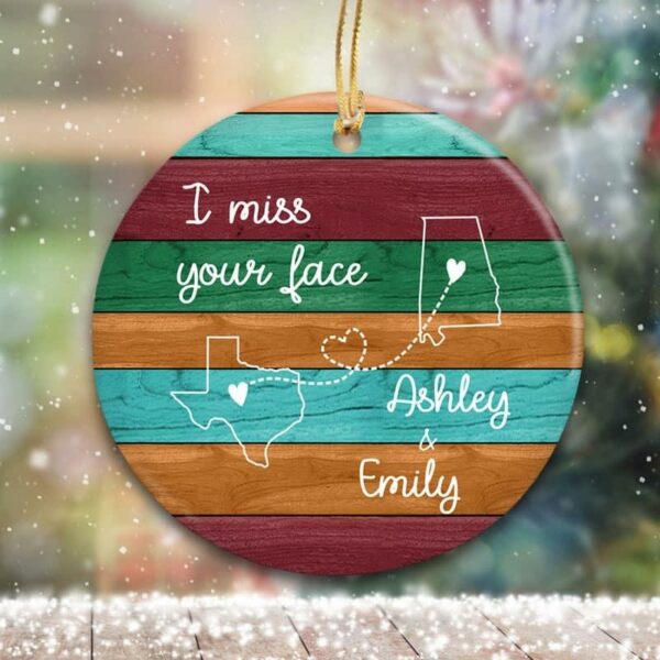 Circle Ornament Colorful Wood Texture Long Distance Besties Personalized Circle Ornament