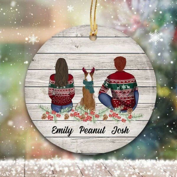 Circle Ornament Couple With A Dog Christmas Personalized Circle Ornament