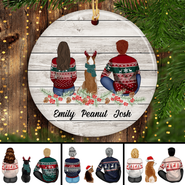 Circle Ornament Couple With A Dog Christmas Personalized Circle Ornament Pack 1