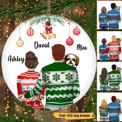 Circle Ornament Couple With Peeking Dog Christmas Personalized Circle Ornament Pack 1