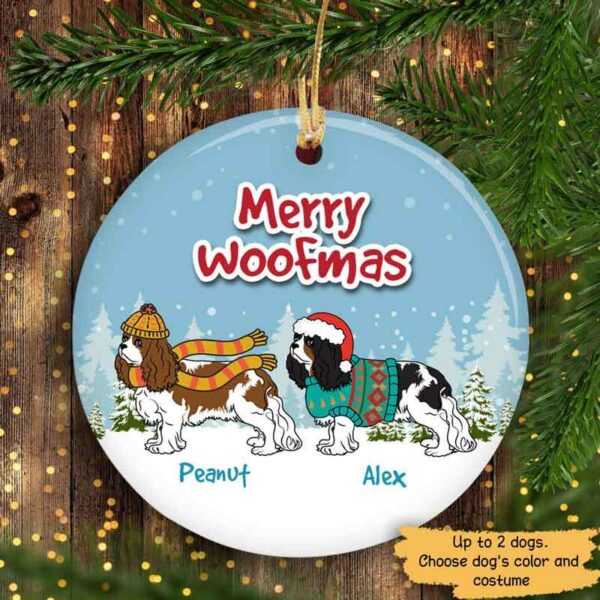 Circle Ornament Dog Cavalier King Charles Spaniel Merry Woofmas Circle Personalized Decorative Christmas Ornament Pack 1