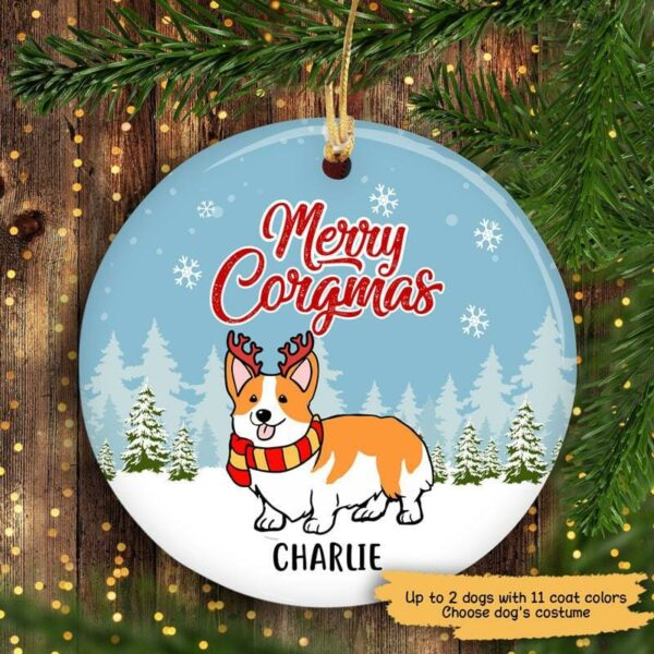 Circle Ornament Dog Christmas Corgi Merry Corgmas Personalized Dog Decorative Christmas Ornament