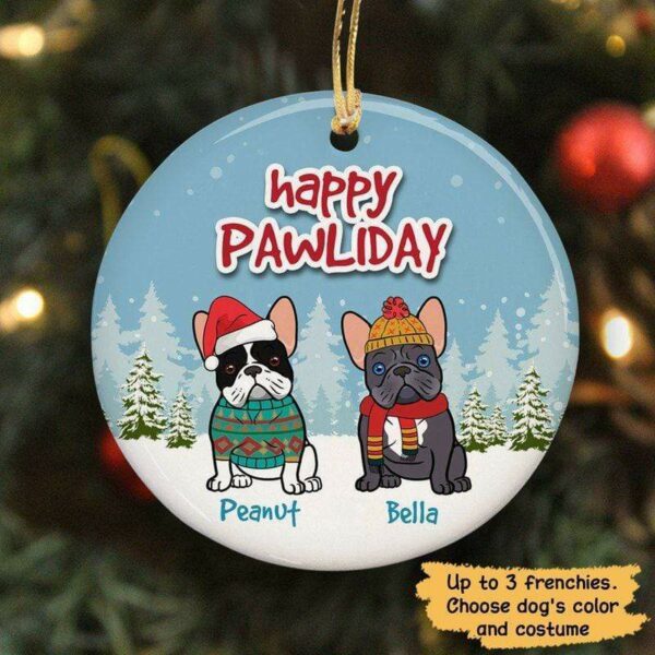 Circle Ornament Dog Christmas French Bulldog Personalized Dog Decorative Christmas Ornament Pack 1